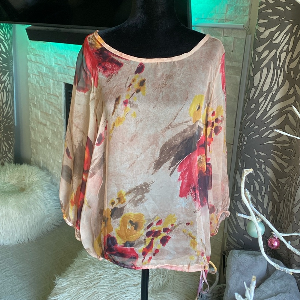 Cassis floral sheer long sleeve blouse